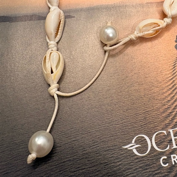 Cowrie Shell Choker Necklace Cream | Coastal Beach Handmade Pearl Charm - Picture 3 of 5